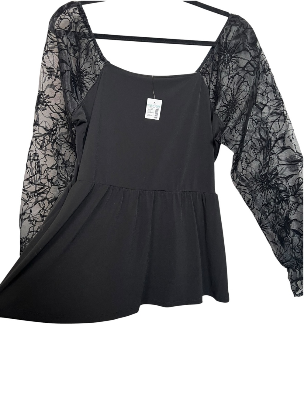 Maurice’s NWT (flawed) Whimsey Goth Black Floral Sheer Sleeved Peplum Size L Top